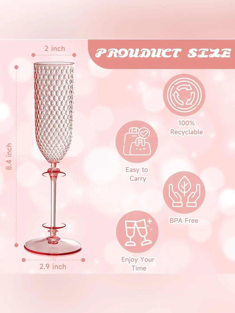 24 Pink Plastic Champagne/Mimosa Glasses